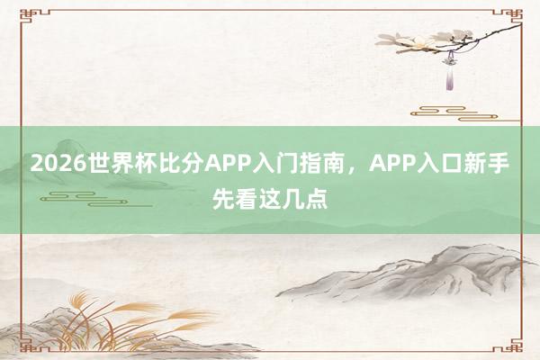 2026世界杯比分APP入门指南，APP入口新手先看这几点